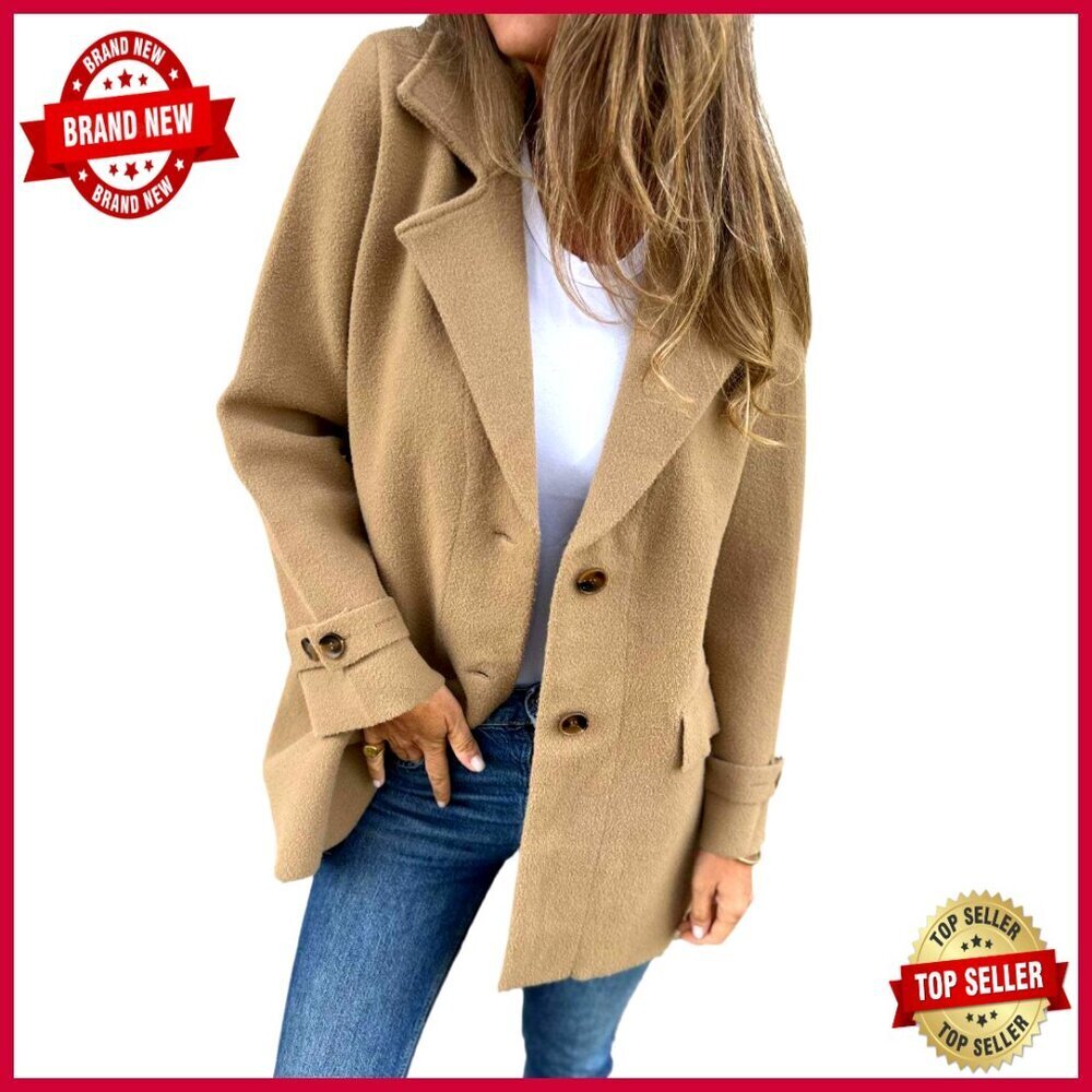 Wool Pea Coat Mid Length Classic Fit Long Sleeve Notch Collar